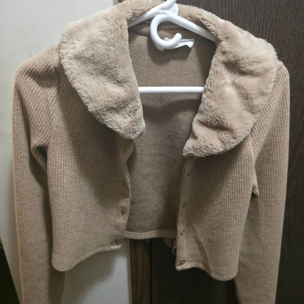 Women's Tan and Cream Cardigan